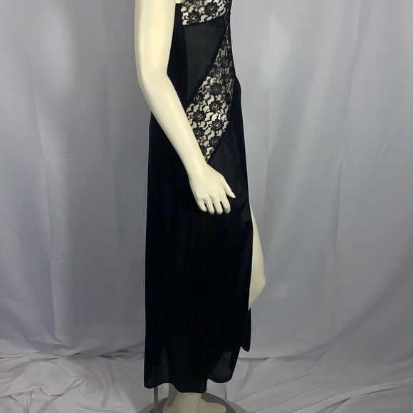 Vintage 70's Black Lingerie Slip Dress Maxi Long Dress High Slit See through Wai - Picture 6 of 16